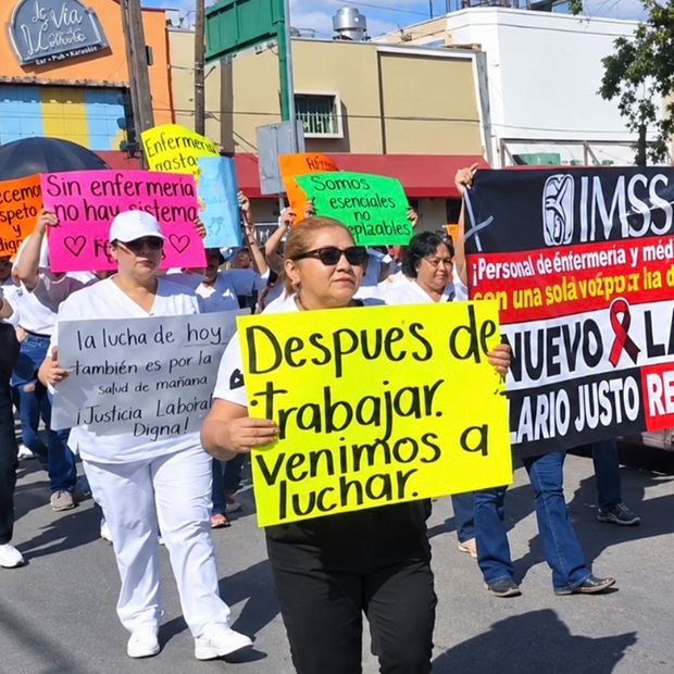 Trabajadores del IMSS Realizan Cuarta Movilización por Mejoras Laborales en Nuevo Laredo